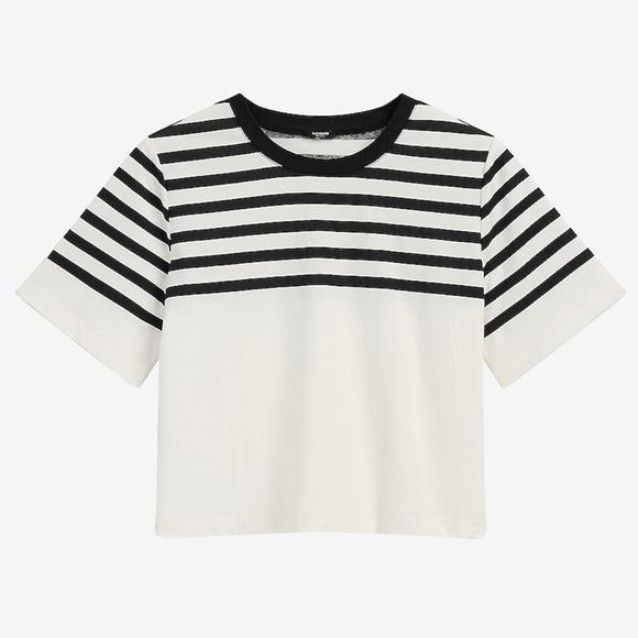 Express Striped Crew Neck Short Sleeve Boyfriend Tee - Picture 1 of 3